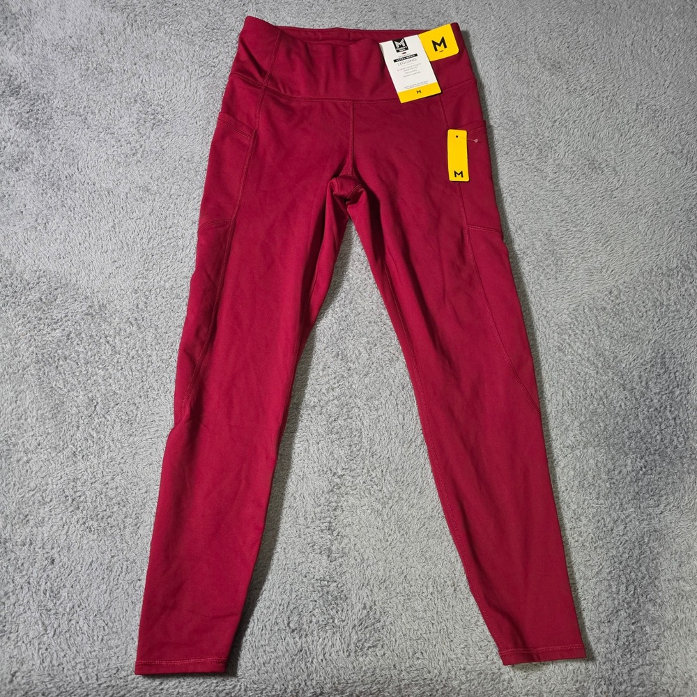 Member's Mark Womens M Extra-Warm Legging Burgundy Red Brushed Fleece Pockets